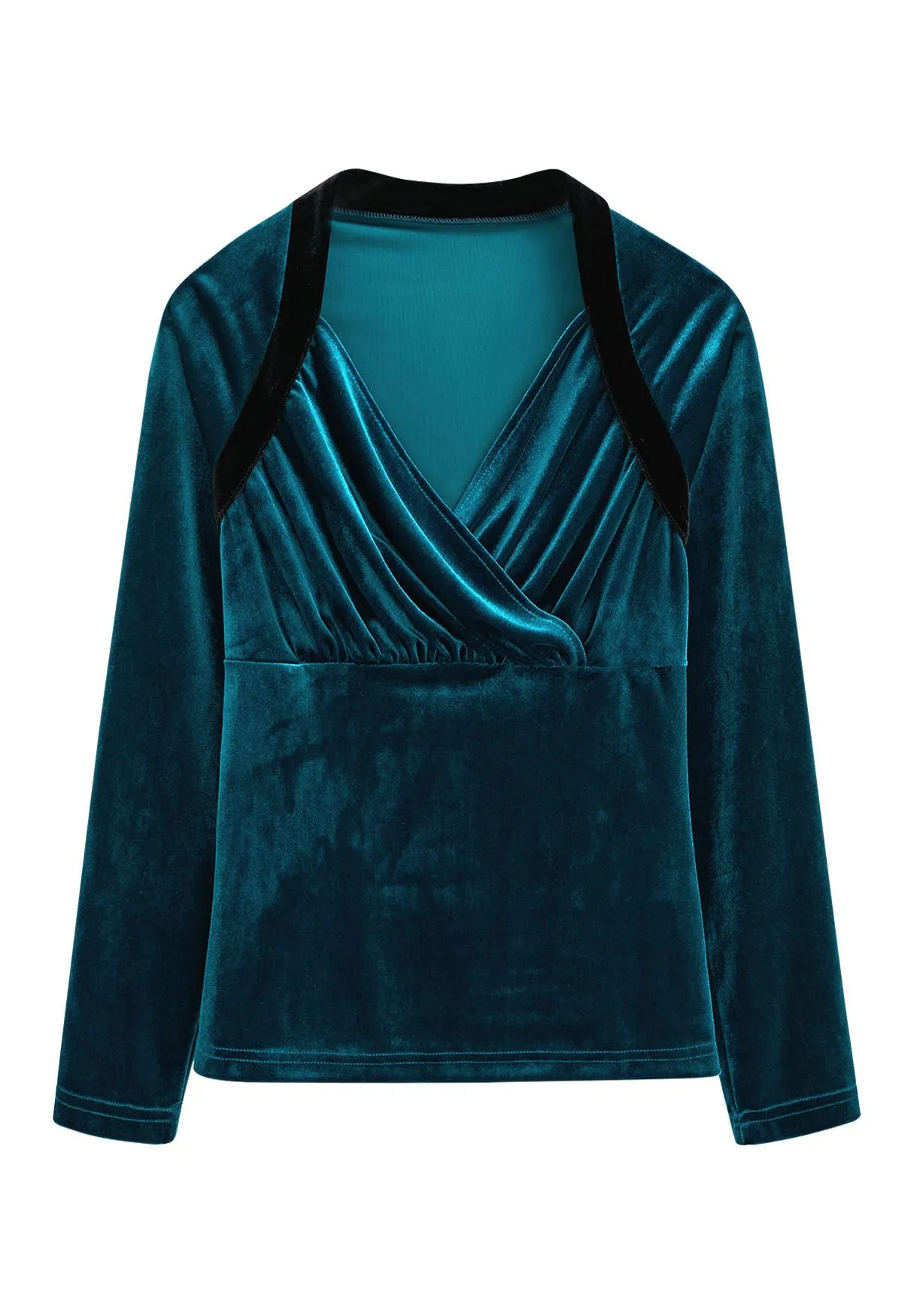 Haut en velours doux à col surplis, bleu sarcelle